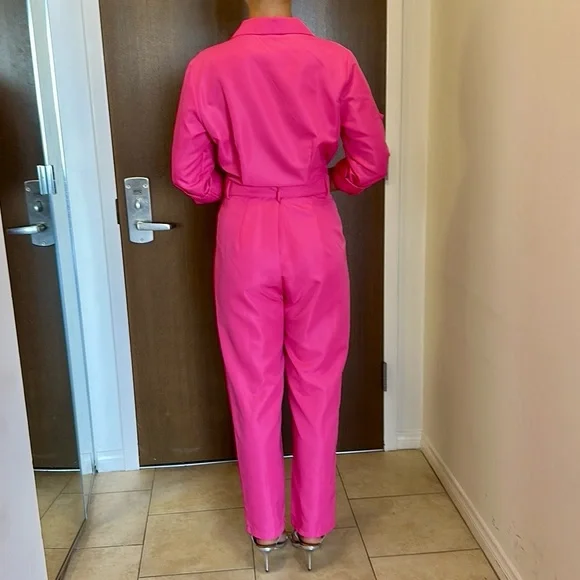 Barbie Pink Double Breasted Button Jumpsuit w/belt loops & hidden zipper - Picture 9 of 10
